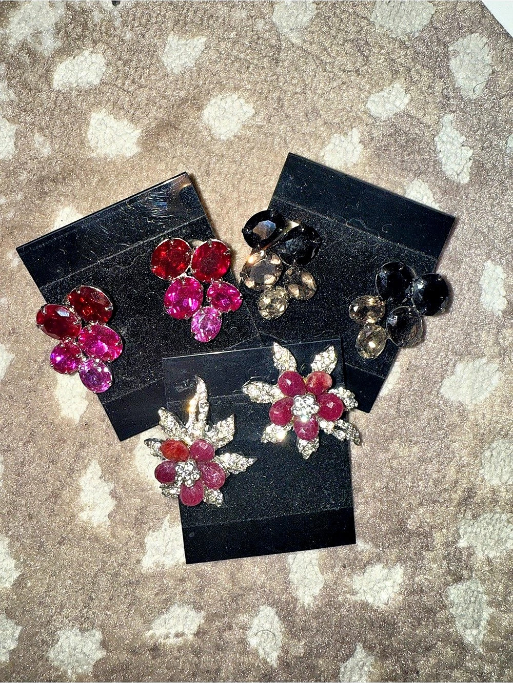 Siman Tu Floral Statement Earrings Set Pink & Black Like New